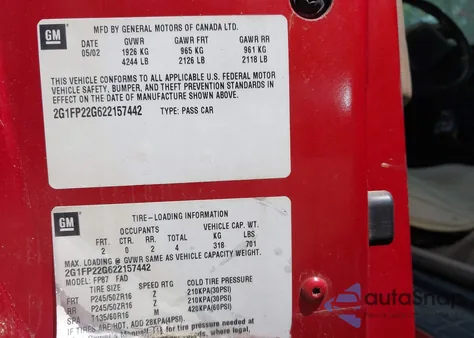 2002 Chevrolet Camaro Z28 z USA, uszkodzony, nr VIN 2G1FP22G622157442